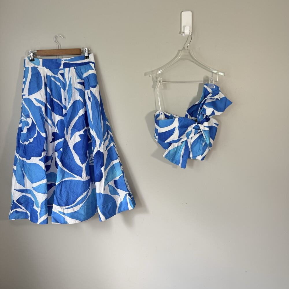 Milly Juliet Dream Rose Midi Skirt Top Set Size 4 Small Blue White Outfit READ